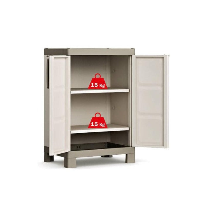 Armadio lucchettabile basso in resina a 2 ante decorate da esterno giardino Excellence Keter
