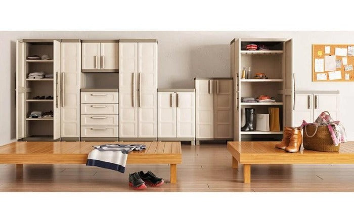 Armadio tuttopiani in resina da esterno o interno con 4 ripiani regolabili Excellence Keter
