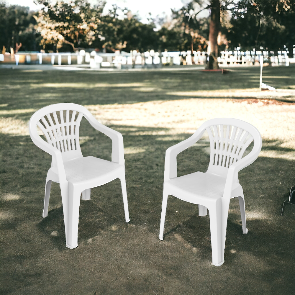 Chaise de jardin empilable en résine blanche Lyra avec accoudoirs