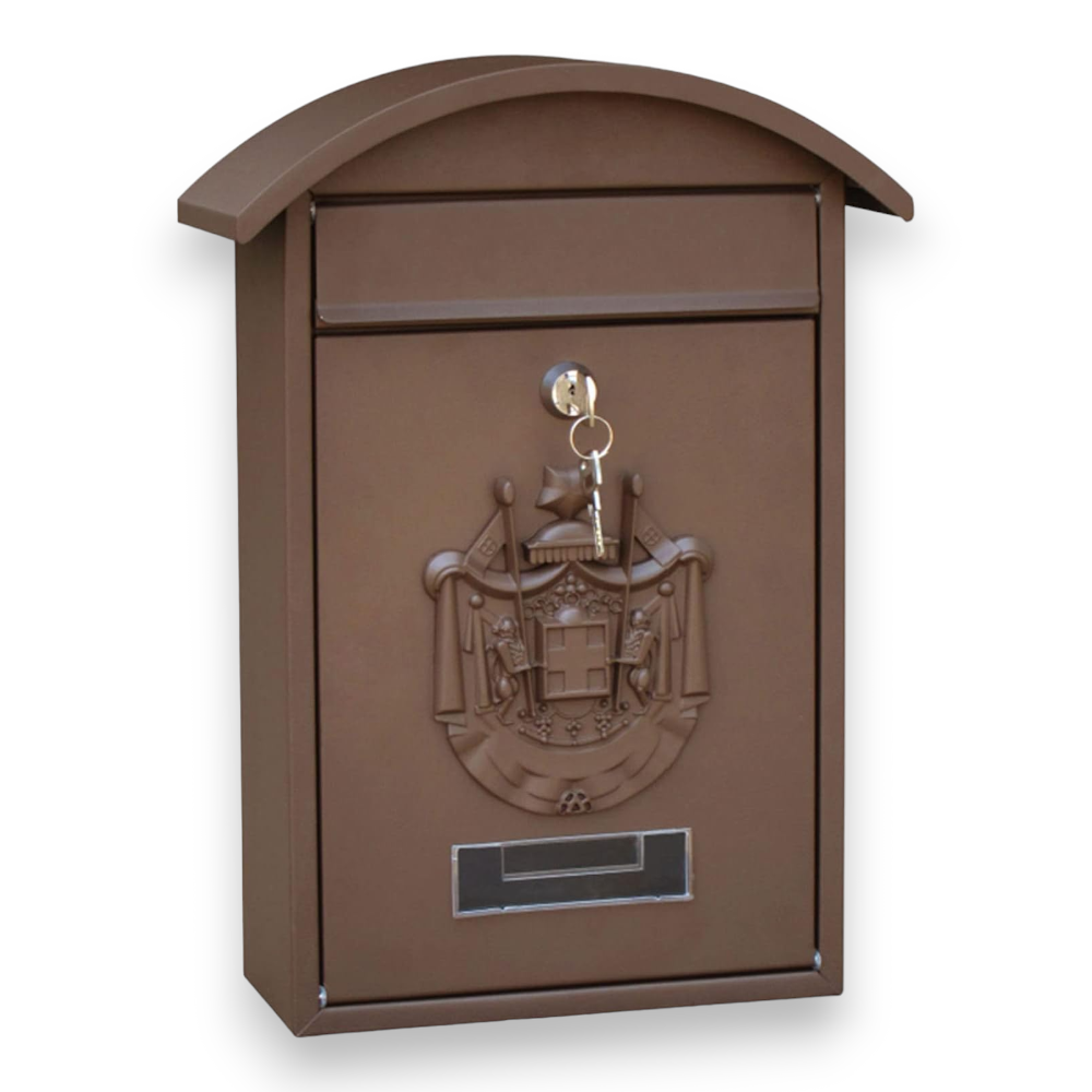 Boîte aux lettres 21x6x31 cm en métal peint marron avec toit