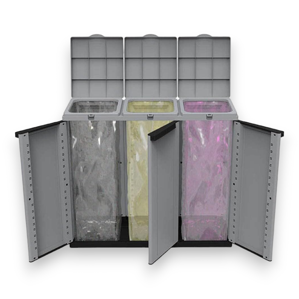Poubelle armoire à 3 compartiments pour la collecte séparée des sacs ECOLINE3