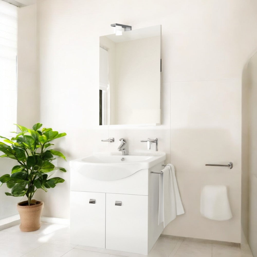 Meuble sous-vasque de salle de bain, lavabo et base 2 portes avec miroir lumineux LED