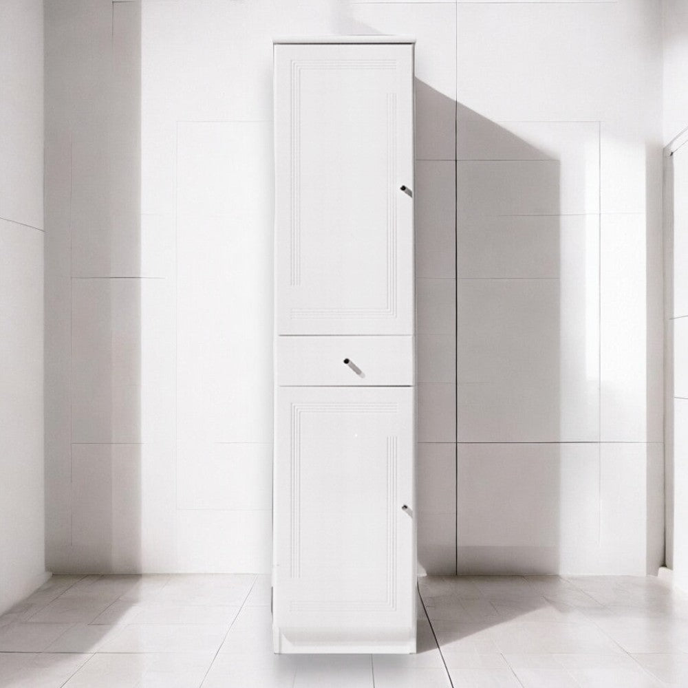 Meuble colonne de salle de bain avec étagères et tiroir central polyvalent 34x34xH150 cm en bois