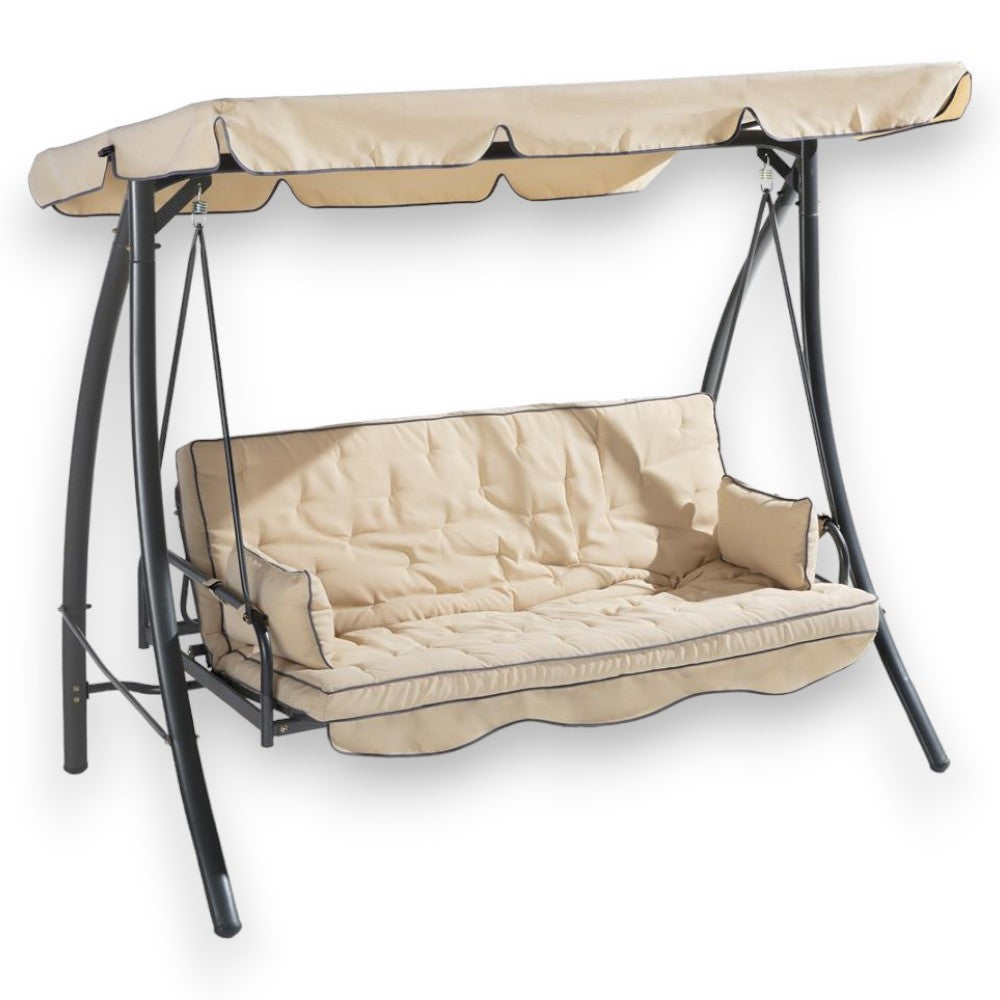 Balançoire d'extérieur en acier avec 3 places comme lit 220x105x170 cm
