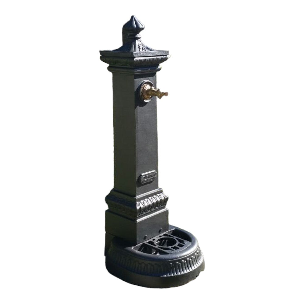 Fontaine d'extérieur au sol de jardin en fonte anthracite 41x37xH100 cm