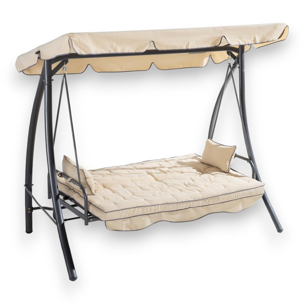 Balançoire d'extérieur en acier avec 3 places comme lit 220x105x170 cm