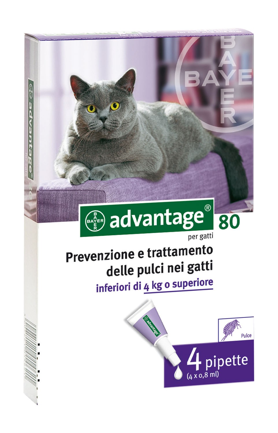 Advantage Spot On 80 prévention puces et tiques pour chat de 4 kg 4 pipettes