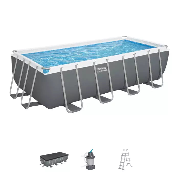 Piscine rectangulaire Power Steel 488x244x122 cm rotin couleur gris foncé Bestway 56996 