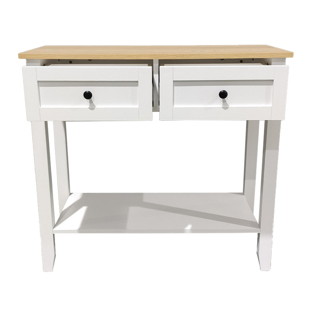 Mobile scrivania in legno bianco con cassetti e piano superiore color legno