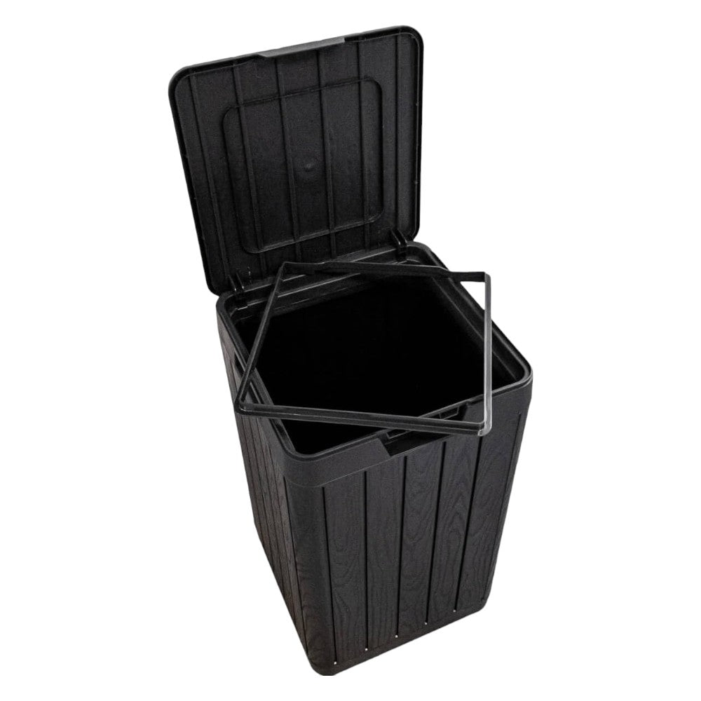 Poubelle de jardin en résine 80 litres avec porte-sac et fermeture à pression Rio Garden anthracite TOOMAX