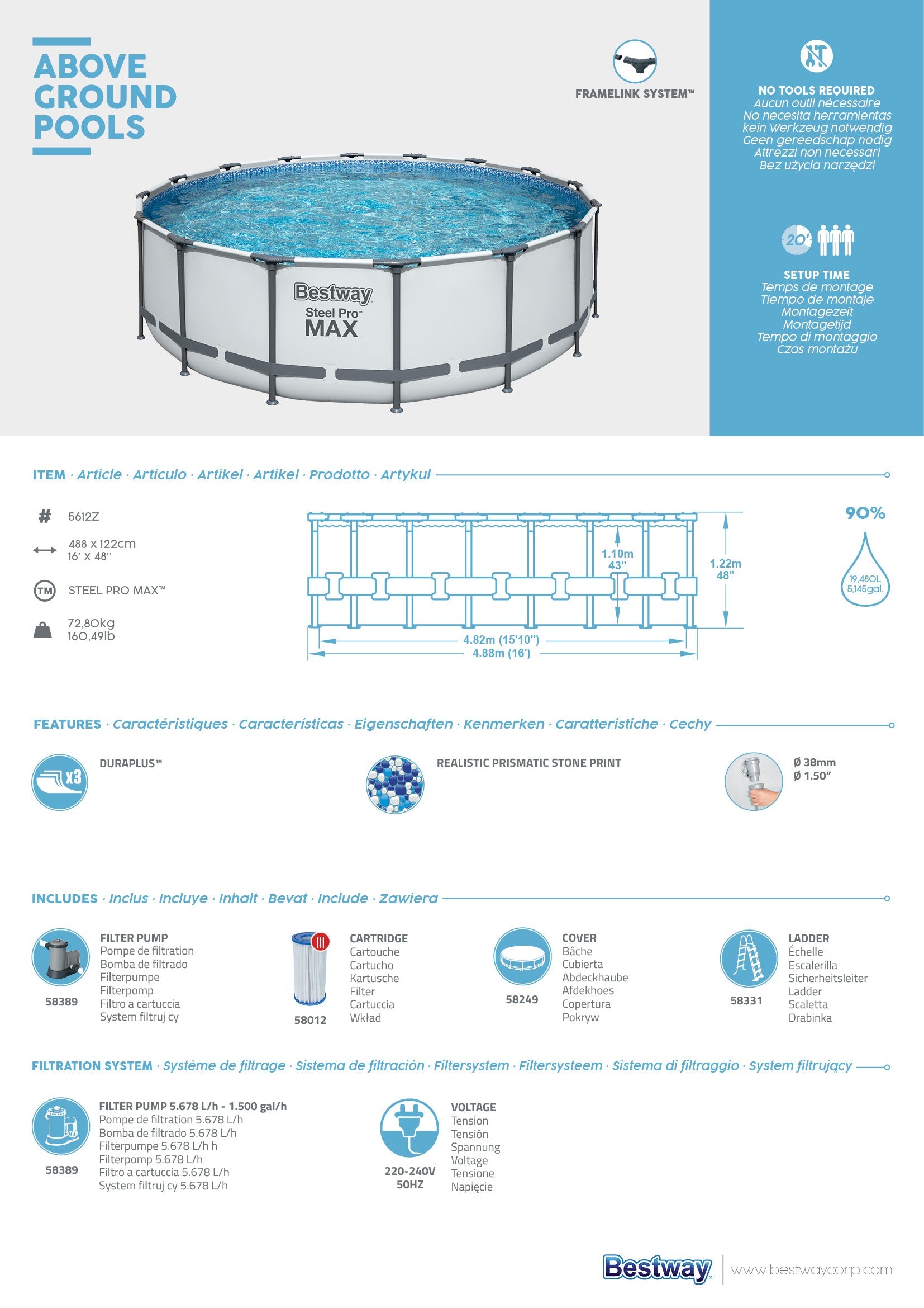 Piscine ronde en acier Steel Pro MAX 488x122 cm Bestway 5612Z 