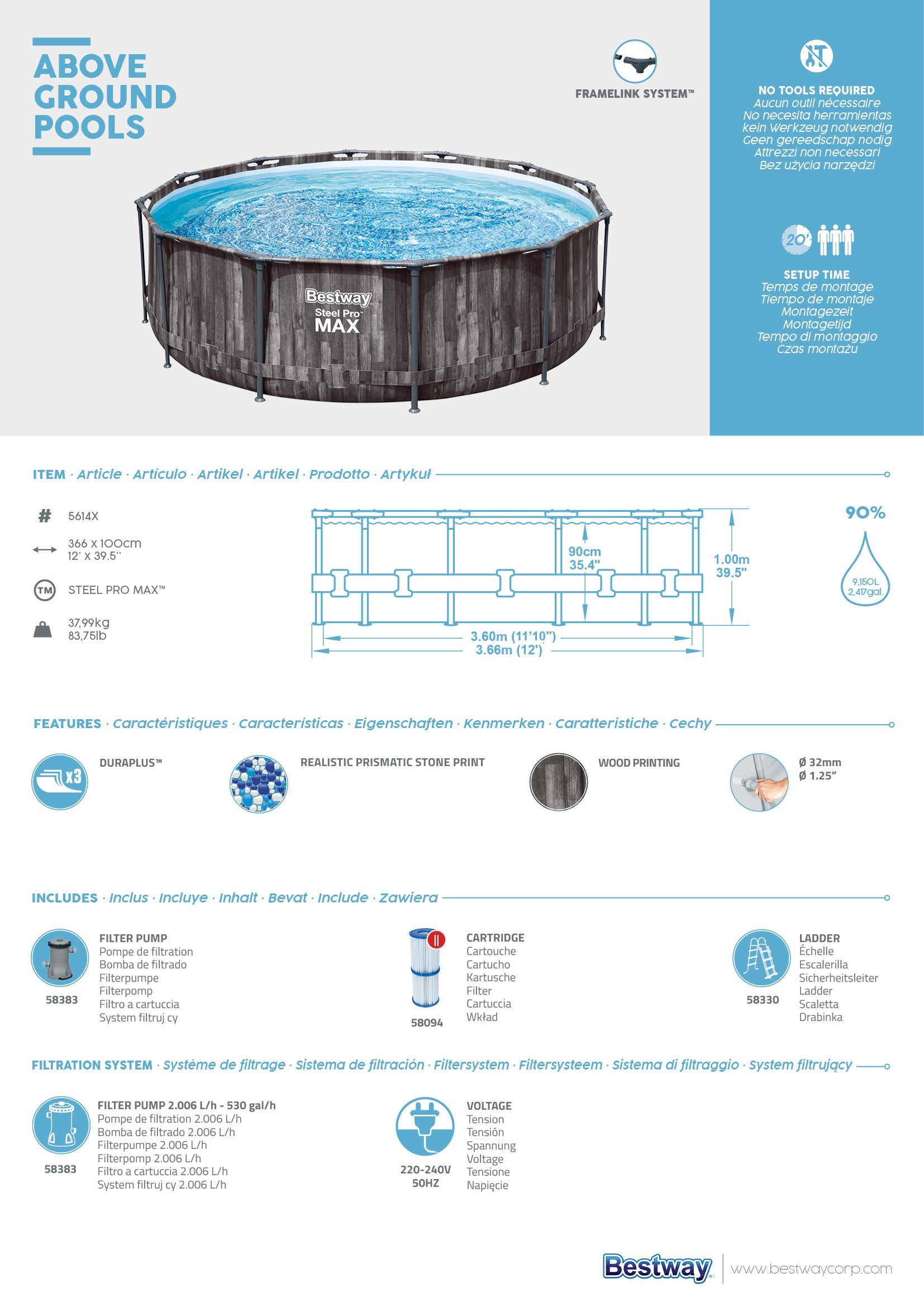 Piscine avec structure ronde effet bois Steel Pro MAX 366x100 cm Bestway 5614X