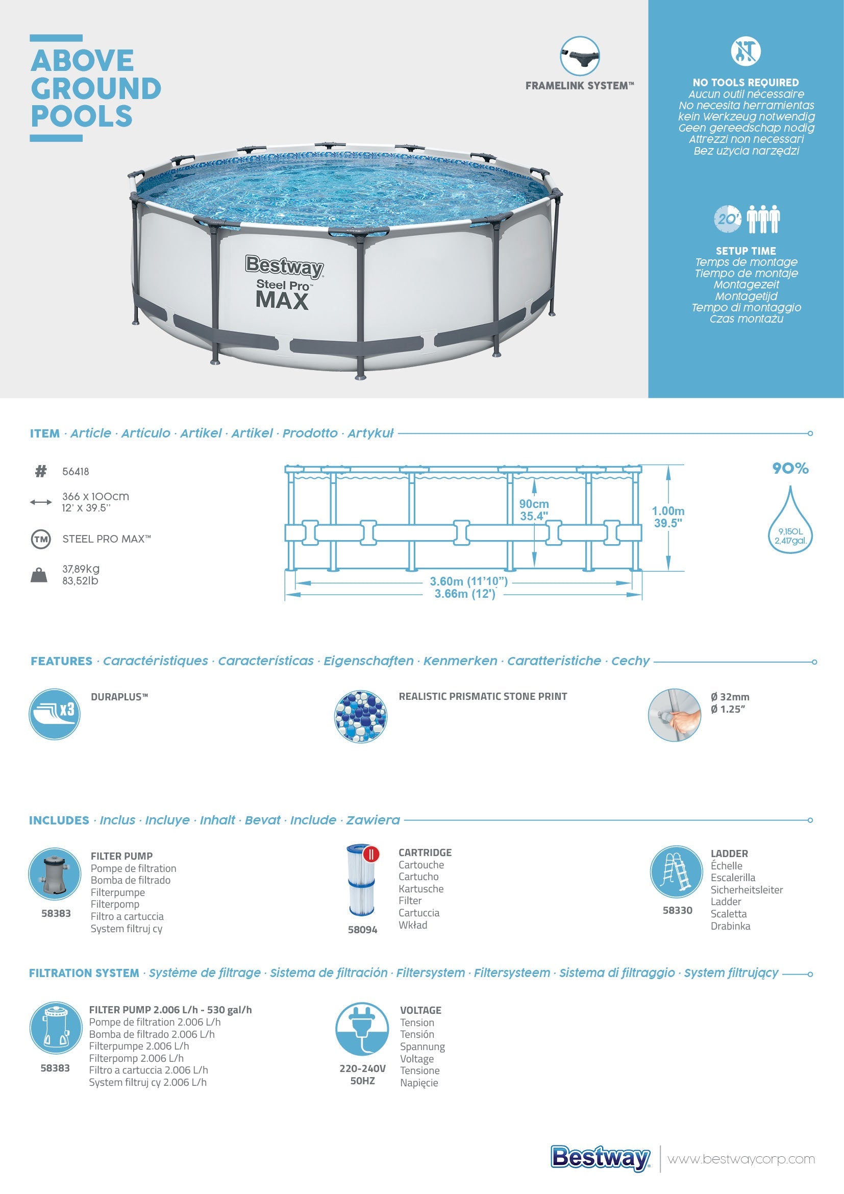Piscine à structure ronde Steel Pro MAX 366x100 cm Bestway 56418