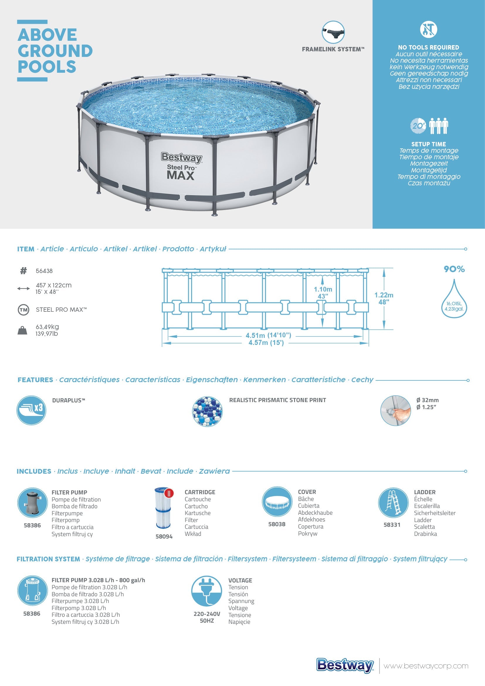 Piscine ronde avec structure Steel Pro Max 457X122 cm Bestway 56438 