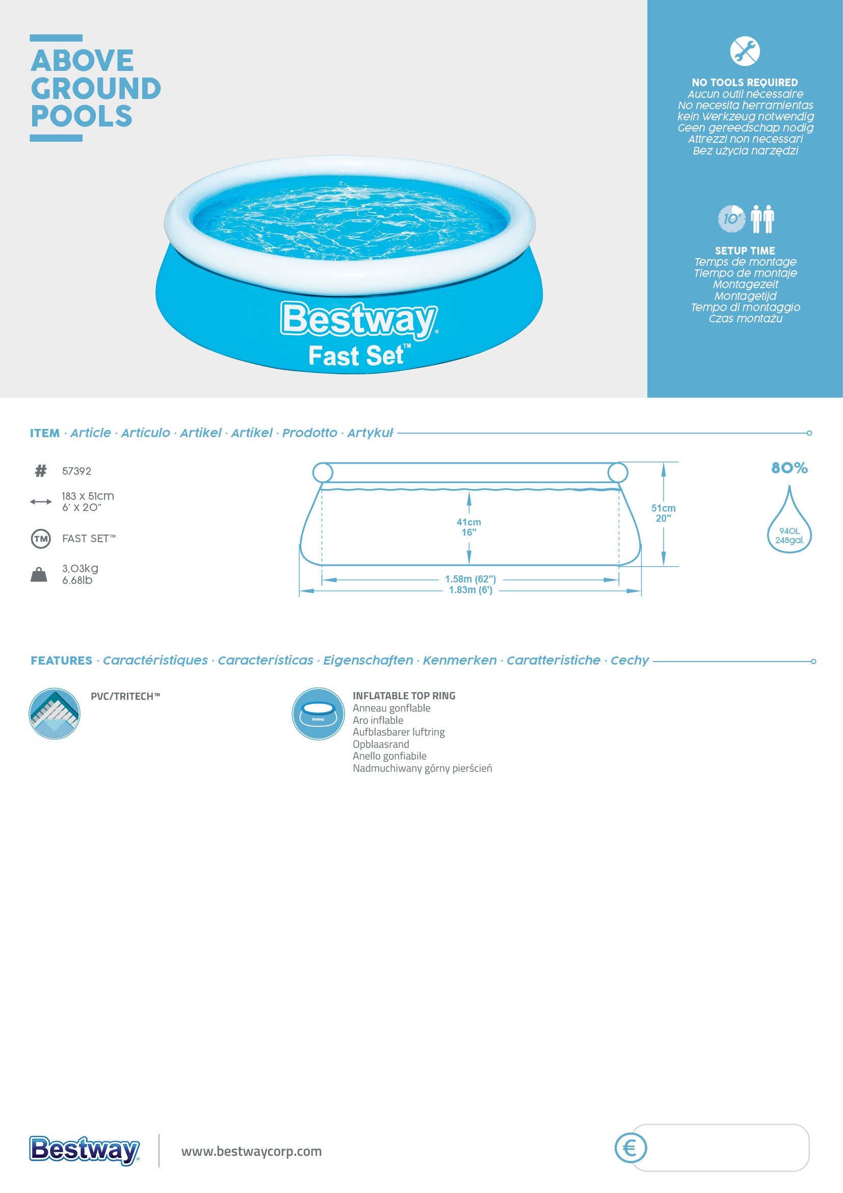 Piscine ronde autoportante avec anneau à réglage rapide Bestway 57392