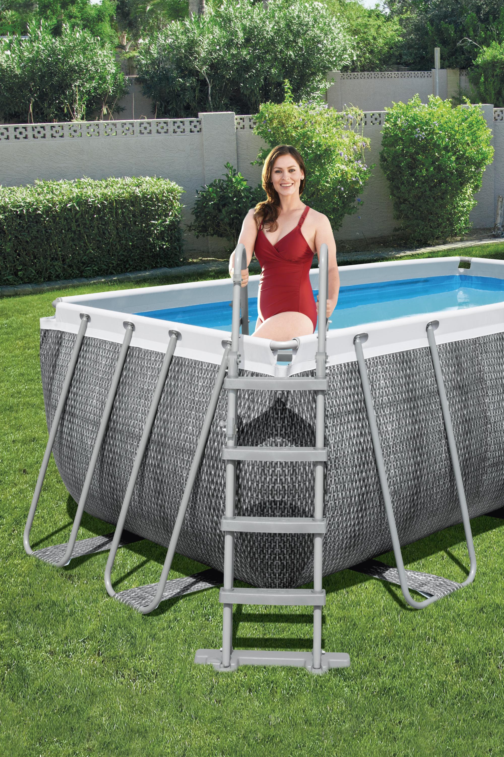 Piscine avec structure rectangulaire en rotin 4,12mx 2,01mx 1,22m Power Steel Bestway 56722