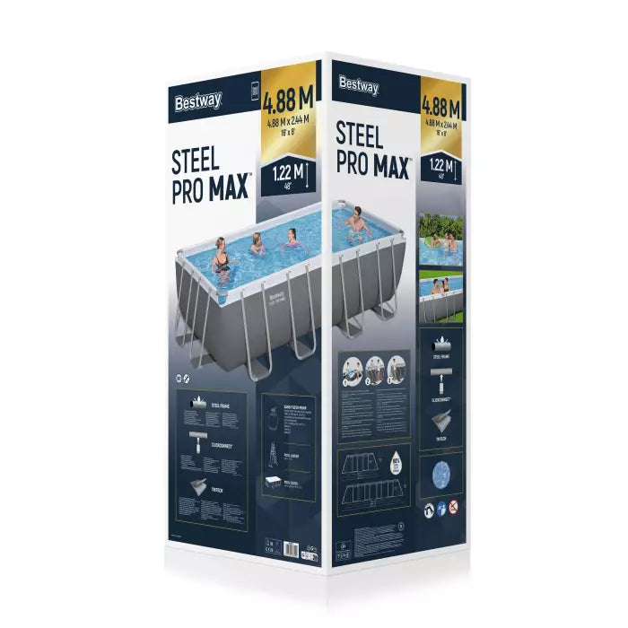 Piscine rectangulaire Power Steel 488x244x122 cm rotin couleur gris foncé Bestway 56996 