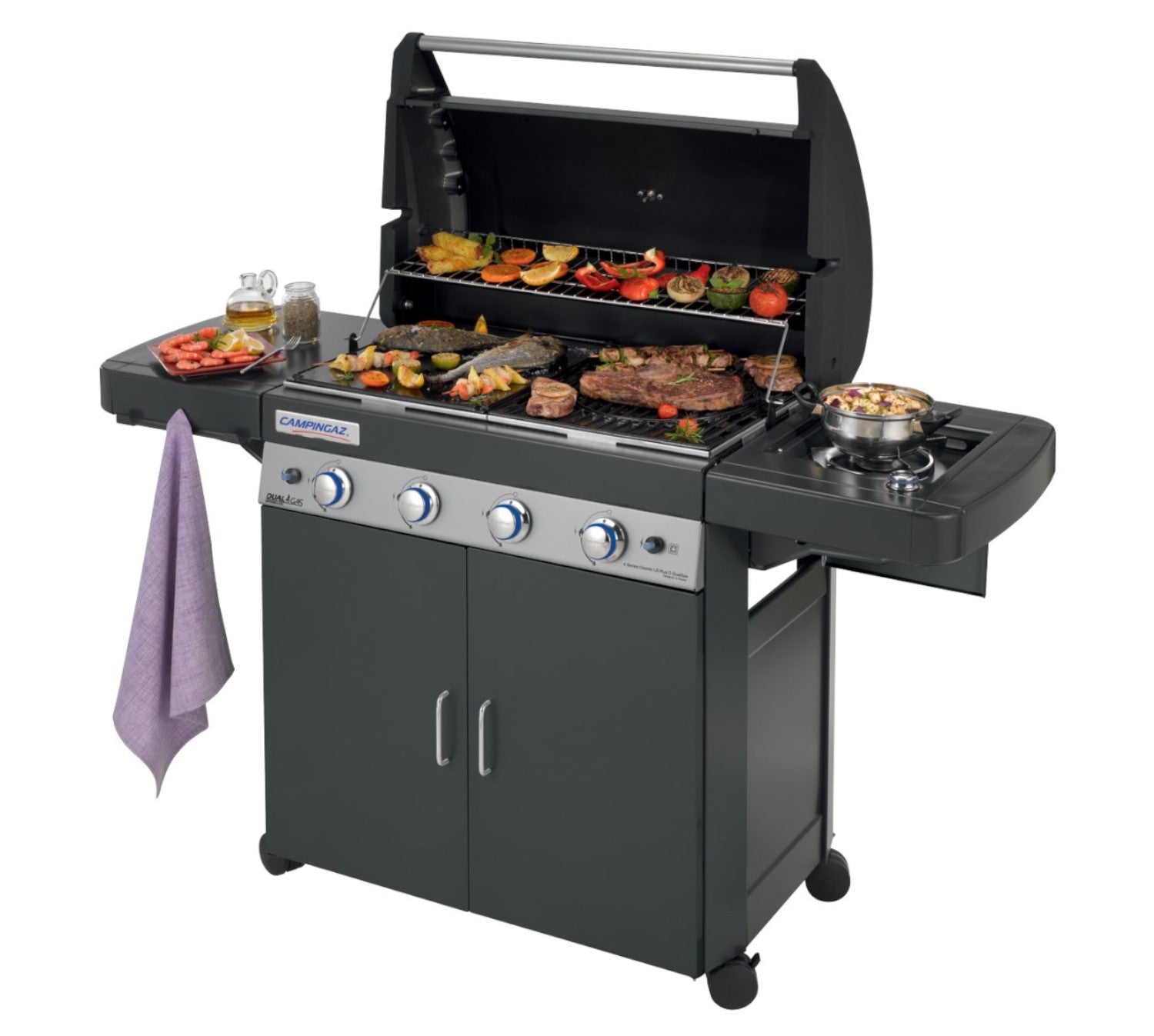 Barbecue familial à gaz 4 feux latéraux et double grille de cuisson avec plaque 4 SERIES CLASSIC LS PLUS DG