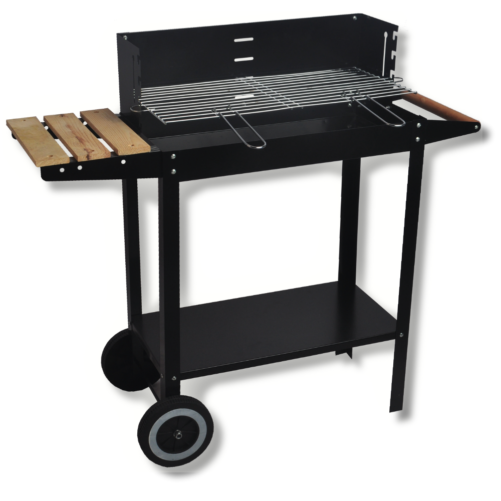 Barbecue a carbone in acciaio con ripiano laterale in legno 85,2x36xH82,7 cm