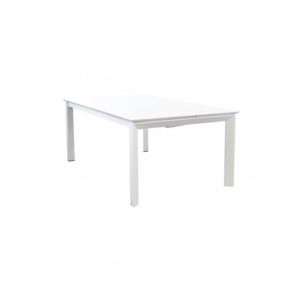 Table d'extérieur avec structure en aluminium blanc extensible jusqu'à 3 mètres avec plateau à lattes Agropoli