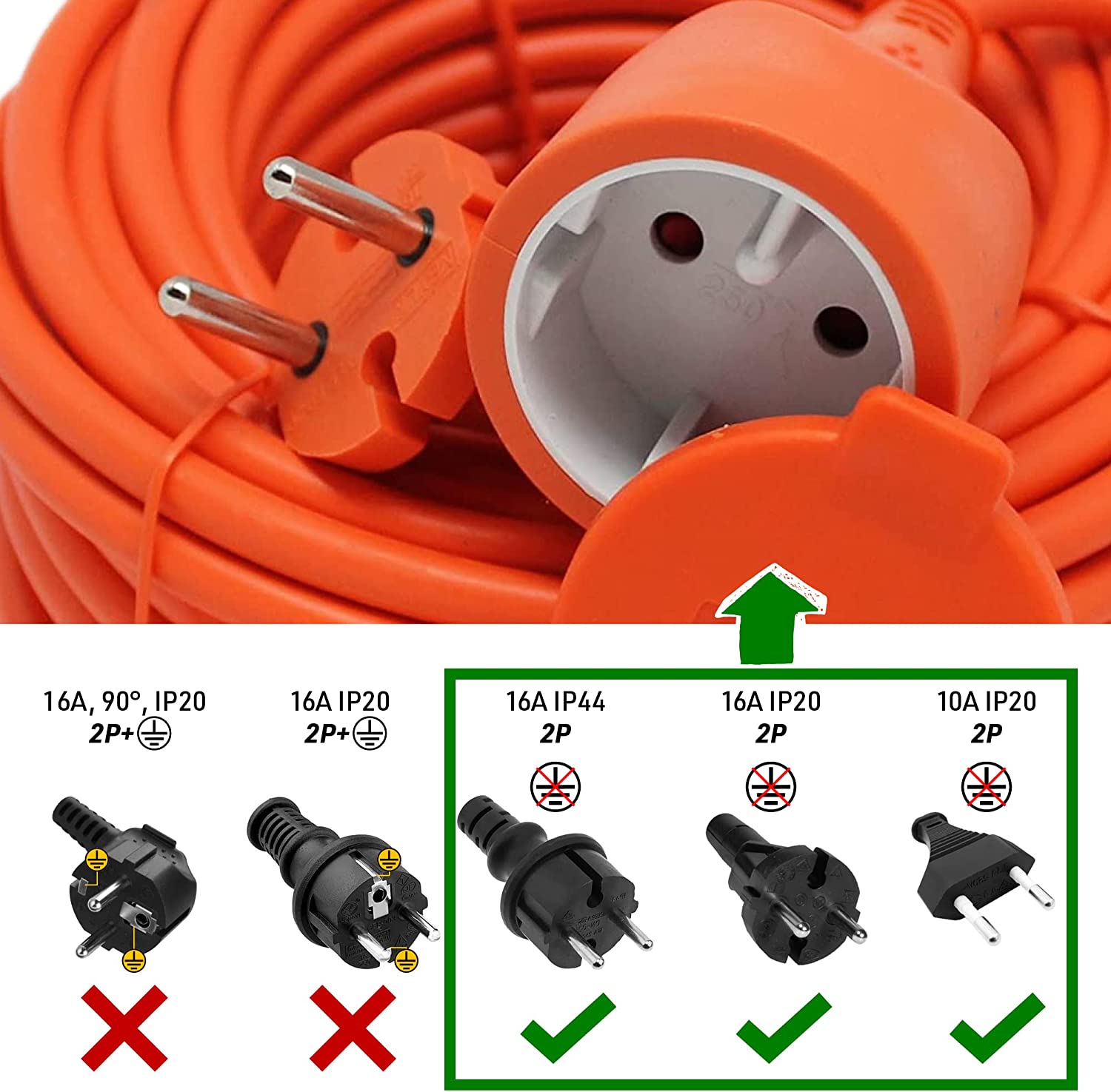 Enrouleur de câble de rallonge de jardin prise 20 m avec couvercle anti-saleté 3200W Max.