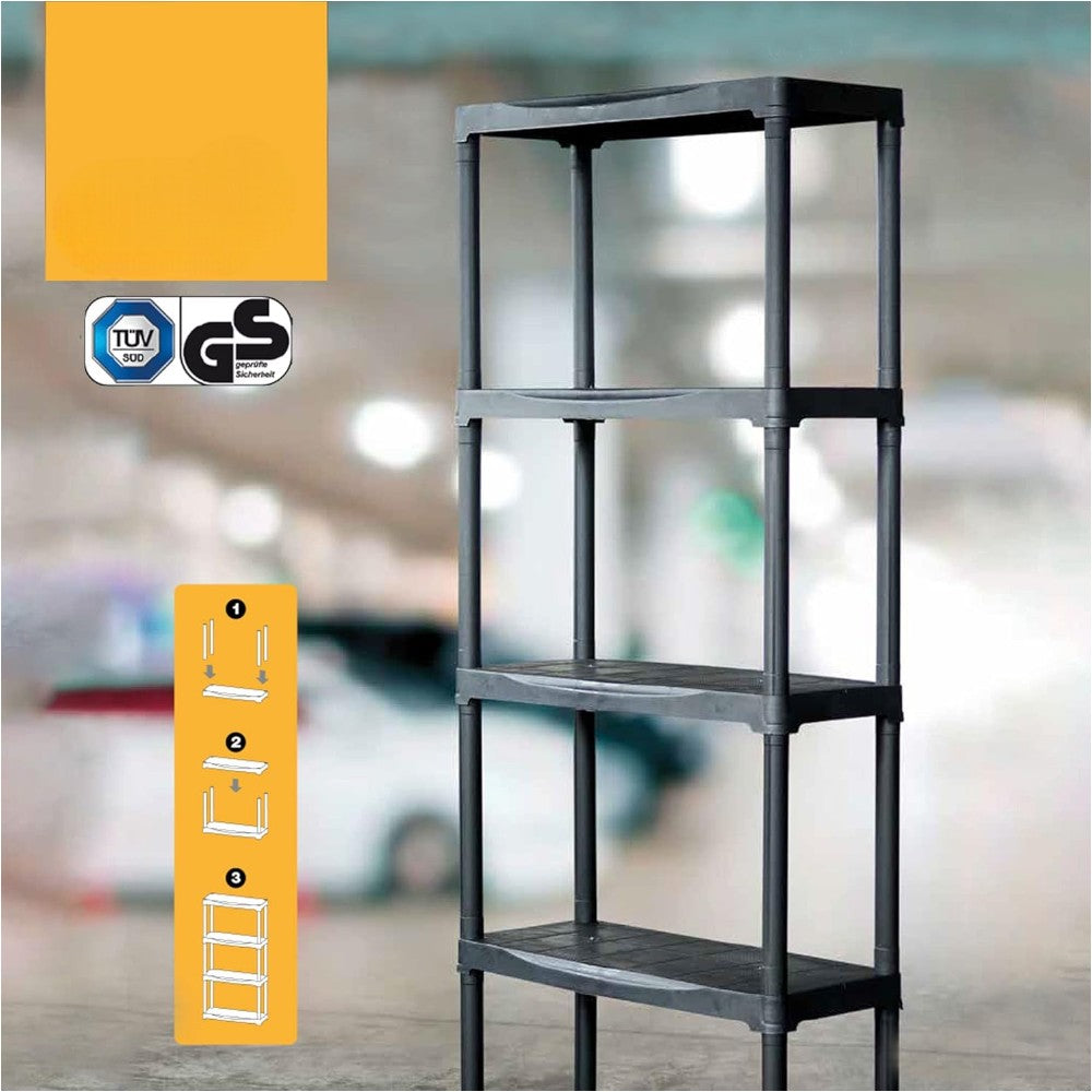 Kit étagères en polypropylène haute résistance pour usage intérieur et extérieur, assemblage emboîtable de 3 à 5 étagères