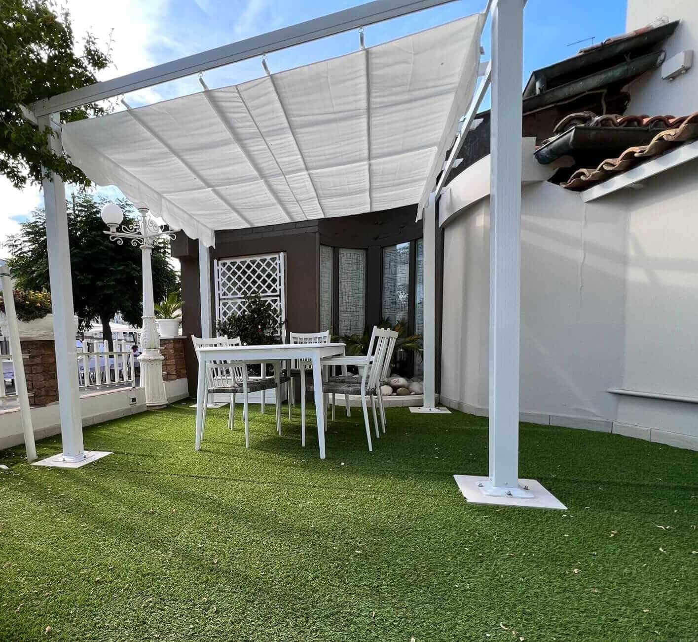Tonnelle pergola extérieure 3x3 m avec toit pliable avec poulie Norah