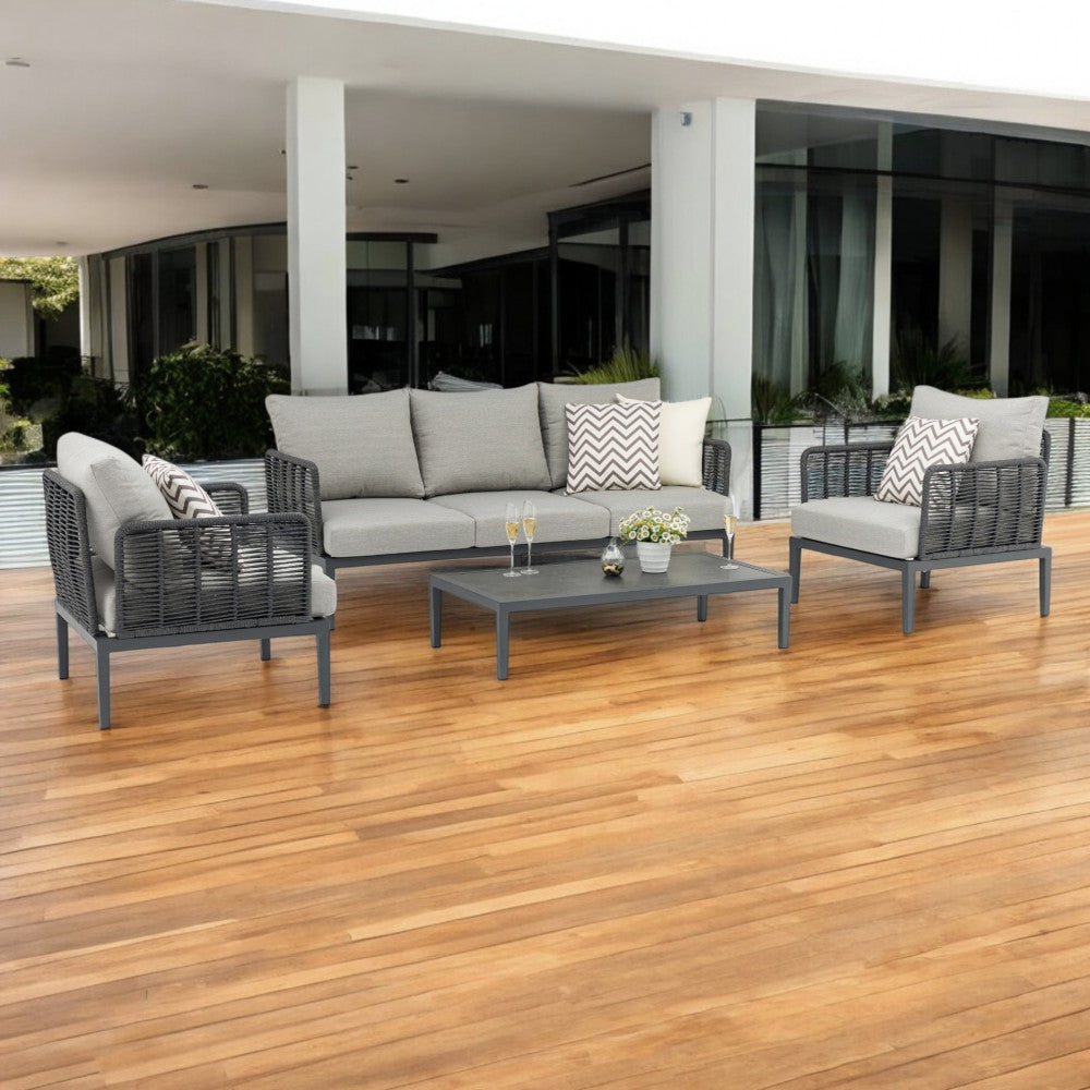 Salotto da giardino struttura in alluminio antracite con cuscini set 3 pezzi