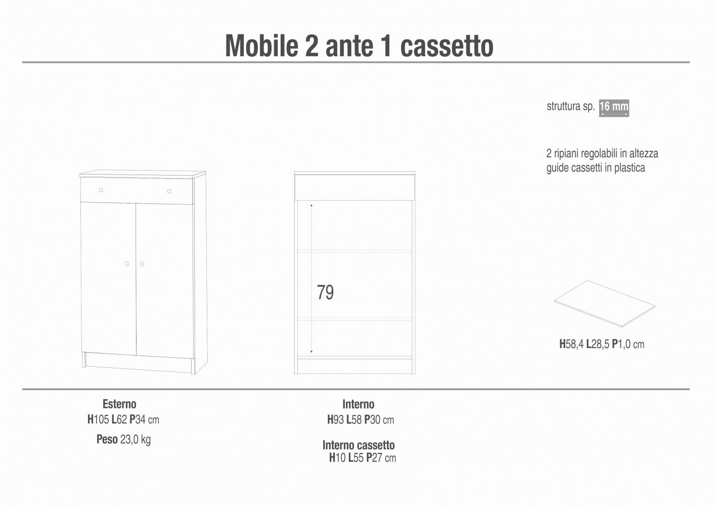 A14100Ol008 Meuble 2 portes 1 tiroir Orme clair
