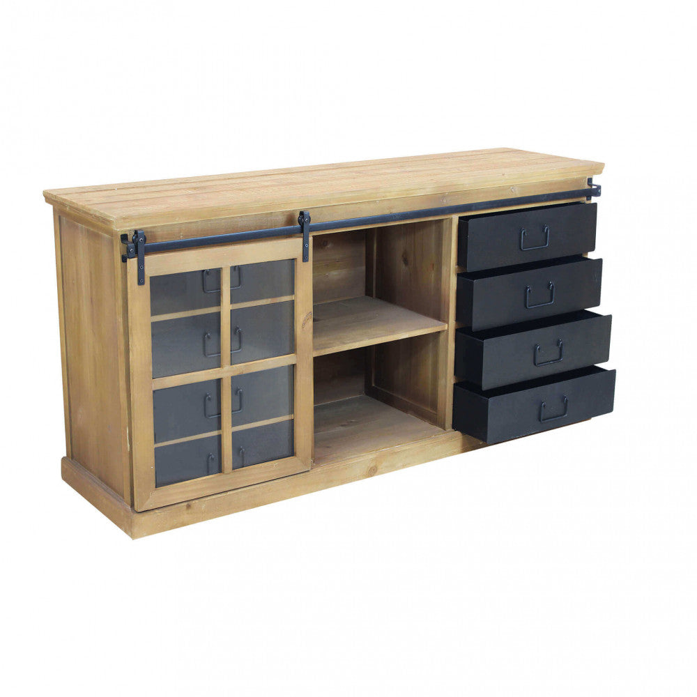 Mobile basso in legno con ripiani e cassetti 147x42xH75 cm Cordell