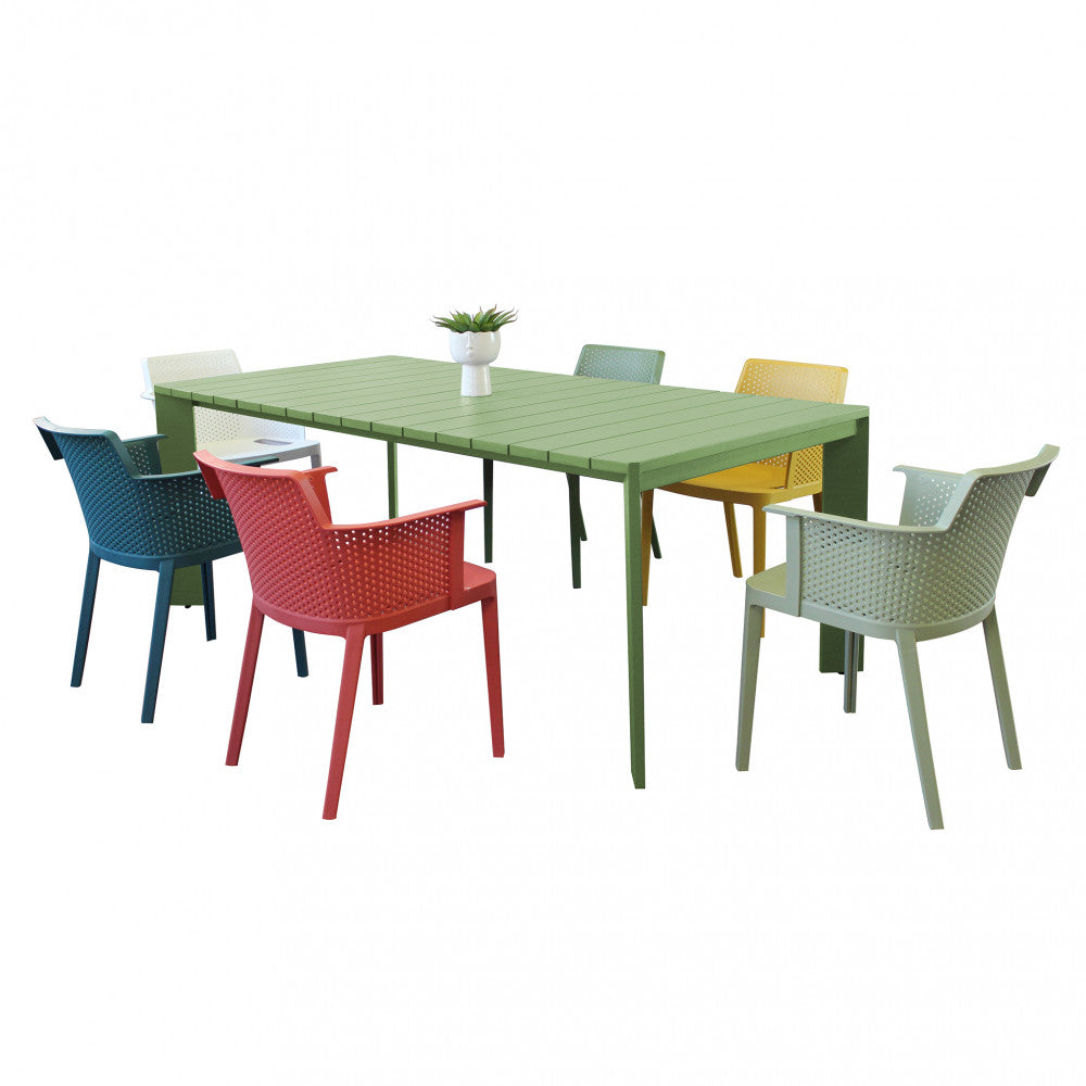 Table de jardin fixe d'extérieur en aluminium vert 200x100 cm avec pieds réglables Malen