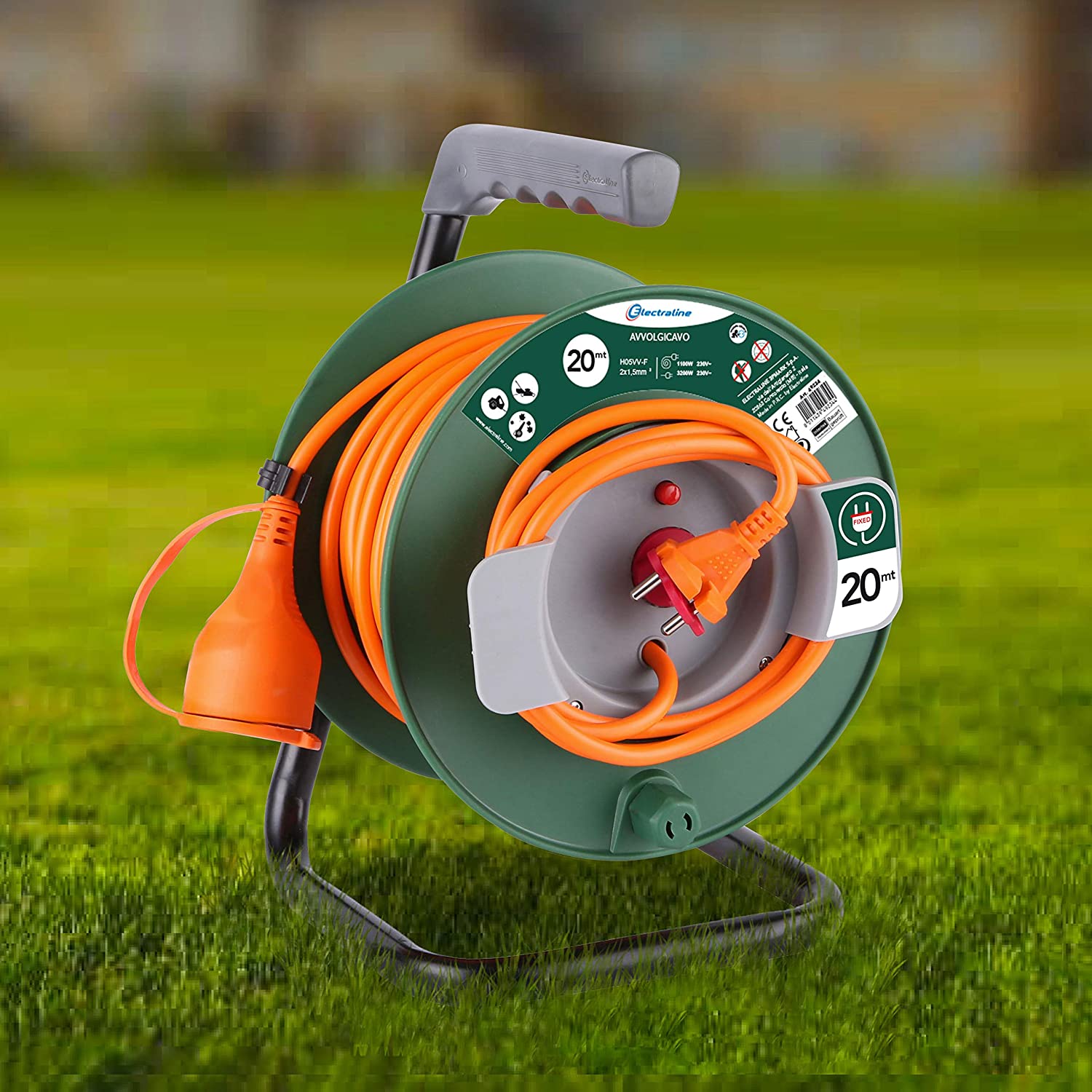 Enrouleur de câble de rallonge de jardin prise 20 m avec couvercle anti-saleté 3200W Max.