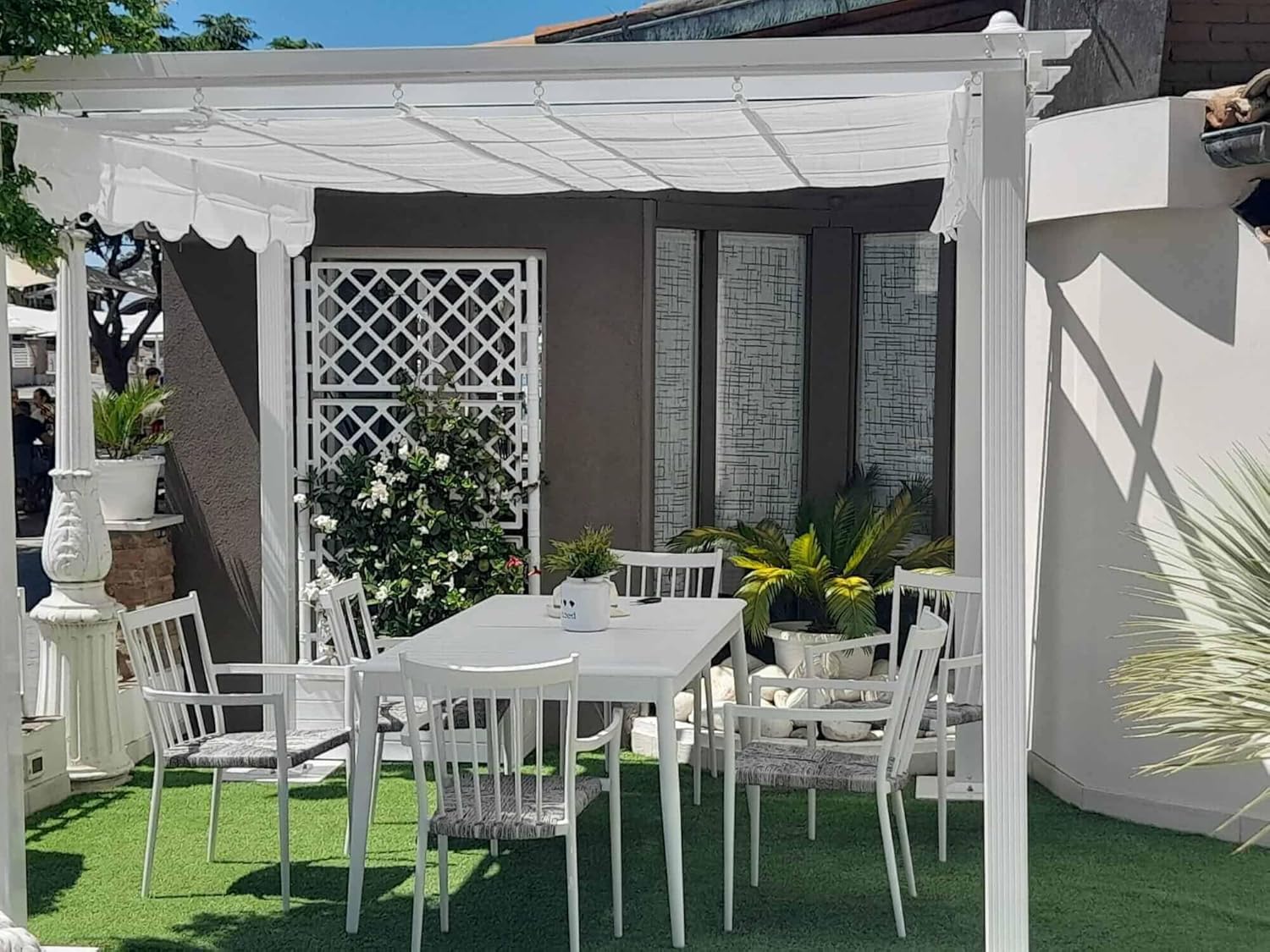 Tonnelle pergola extérieure 3x3 m avec toit pliable avec poulie Norah