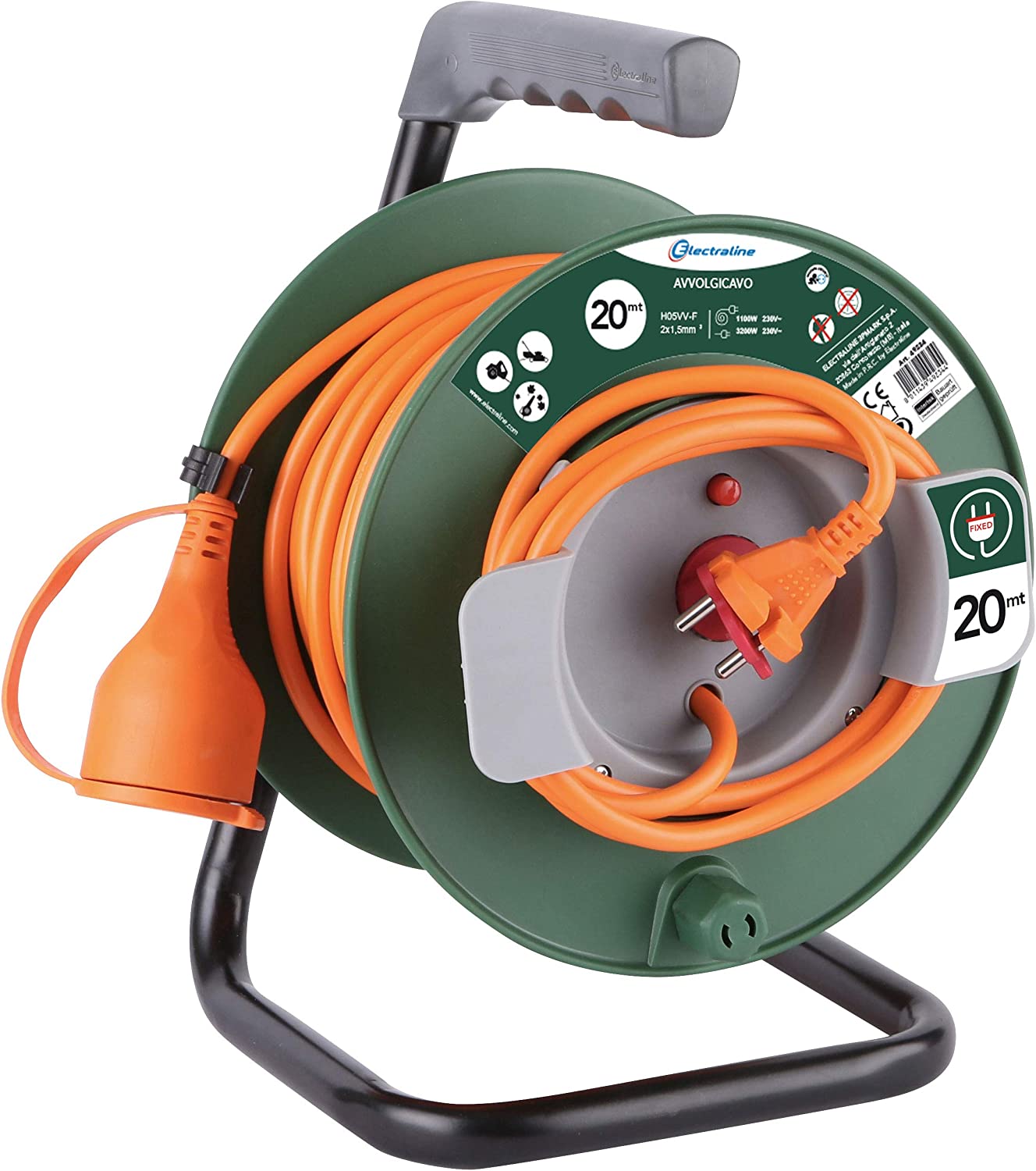 Enrouleur de câble de rallonge de jardin prise 20 m avec couvercle anti-saleté 3200W Max.
