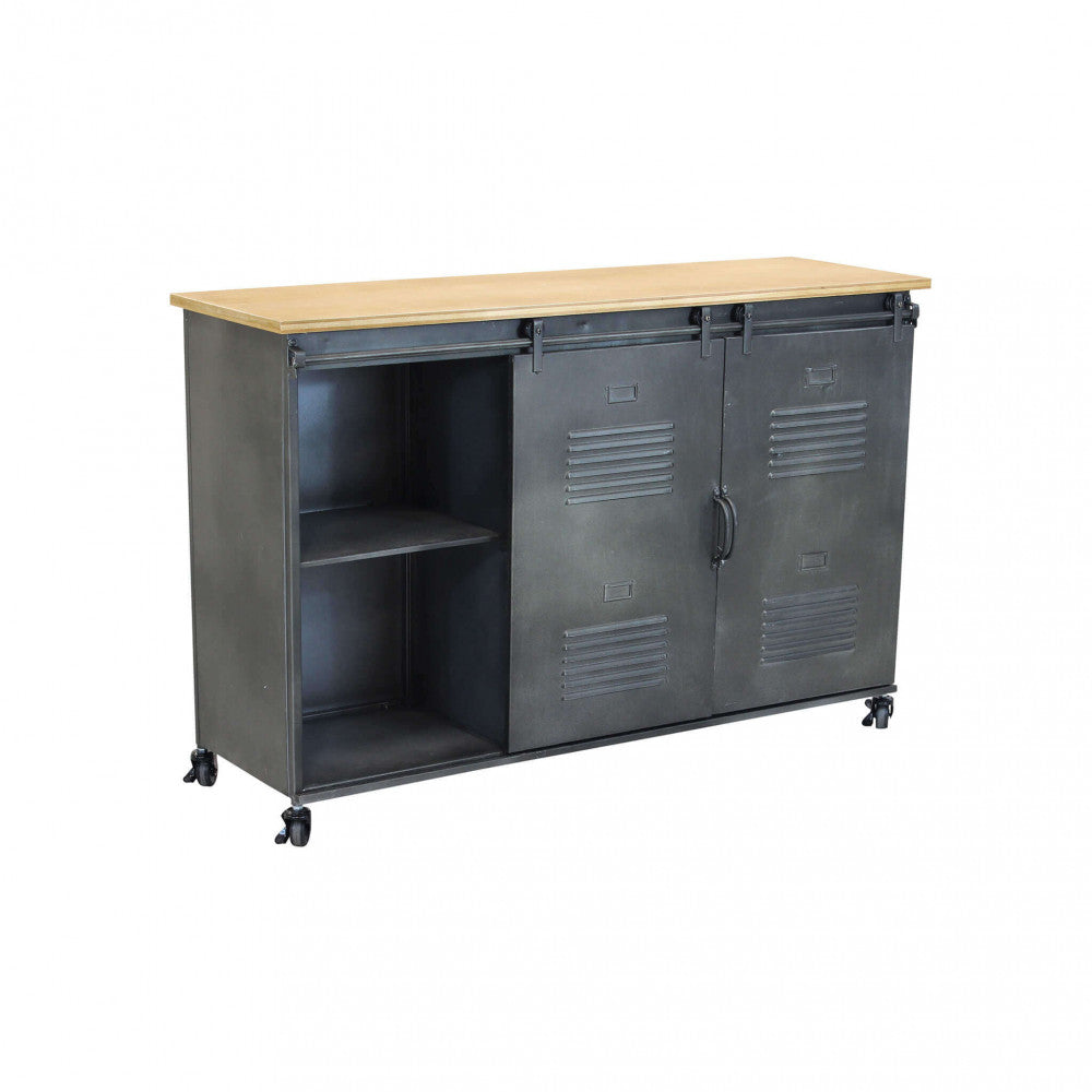 Mobile in acciaio e legno con ripiani e ante scorrevoli 116x40xH77 cm