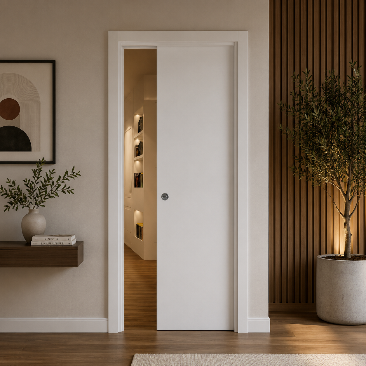Porta da interno scorrevole reversibile bianca effetto liscio H210 cm