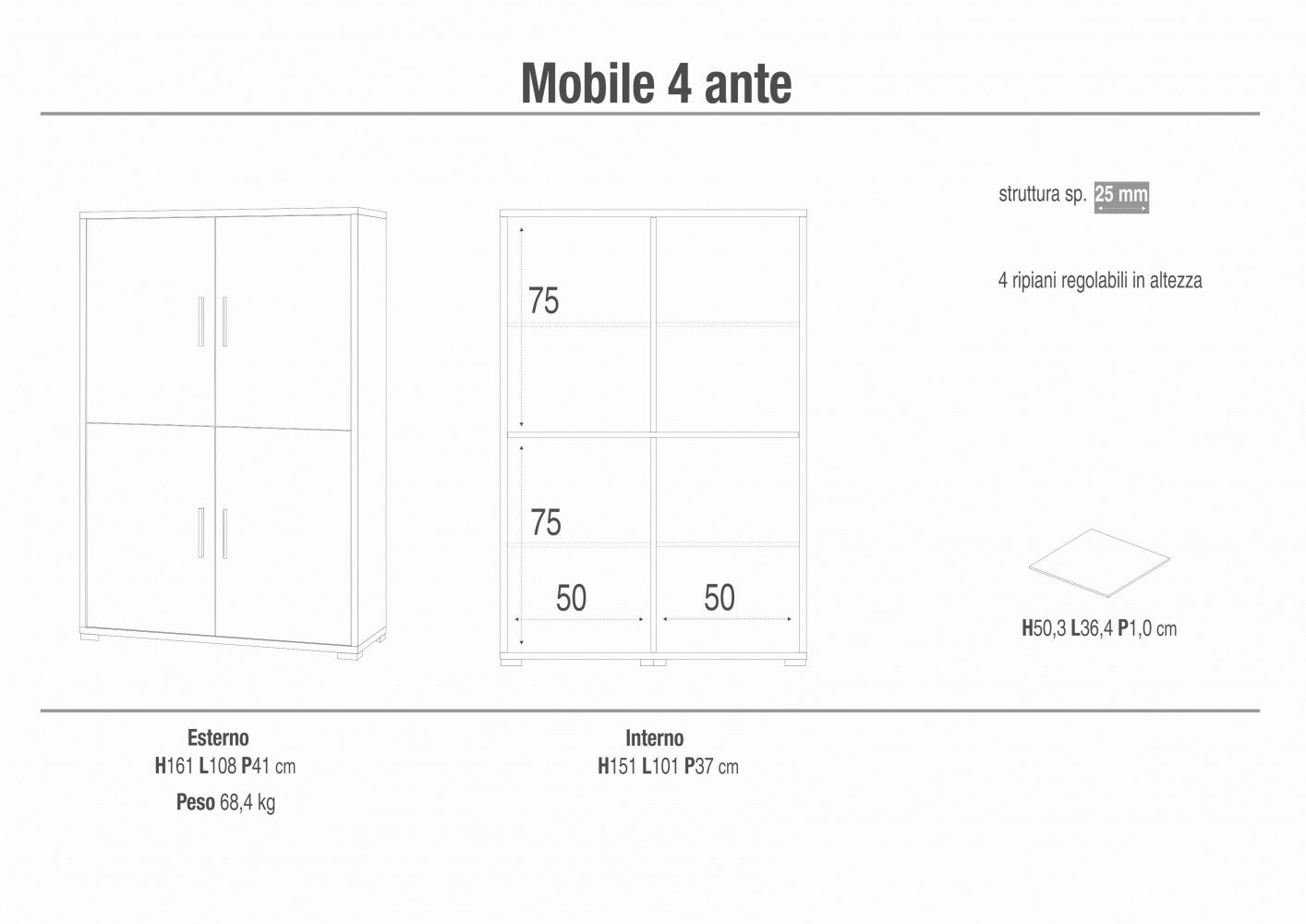 Adb834Osnsk Armoire 4 portes Kit oxyde blanc et noyer Stelvio
