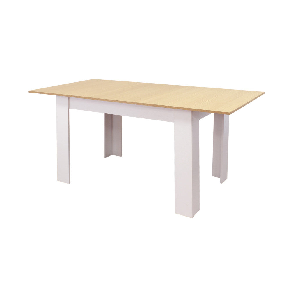 Tavolo da interno sala da pranzo in legno laminato bianco e marrone chiaro allungabile fino a 160 cm