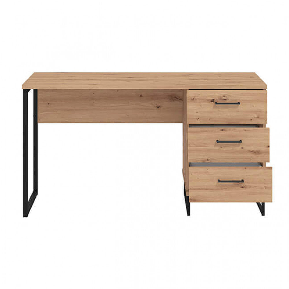 Bureau PC 140x60 cm en bois et métal avec 3 tiroirs Iron Desk