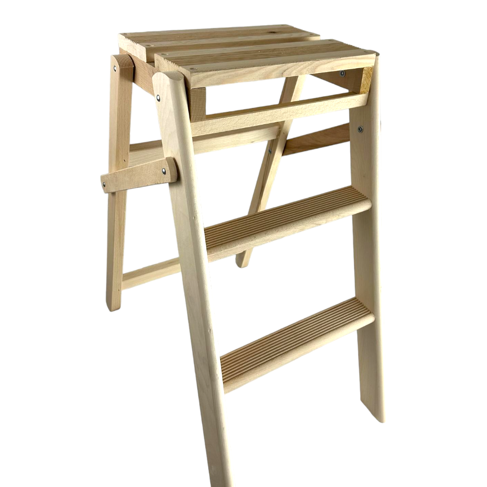 Échelle de tabouret domestique pliante en bois à 3 marches Bobby, peu encombrante 