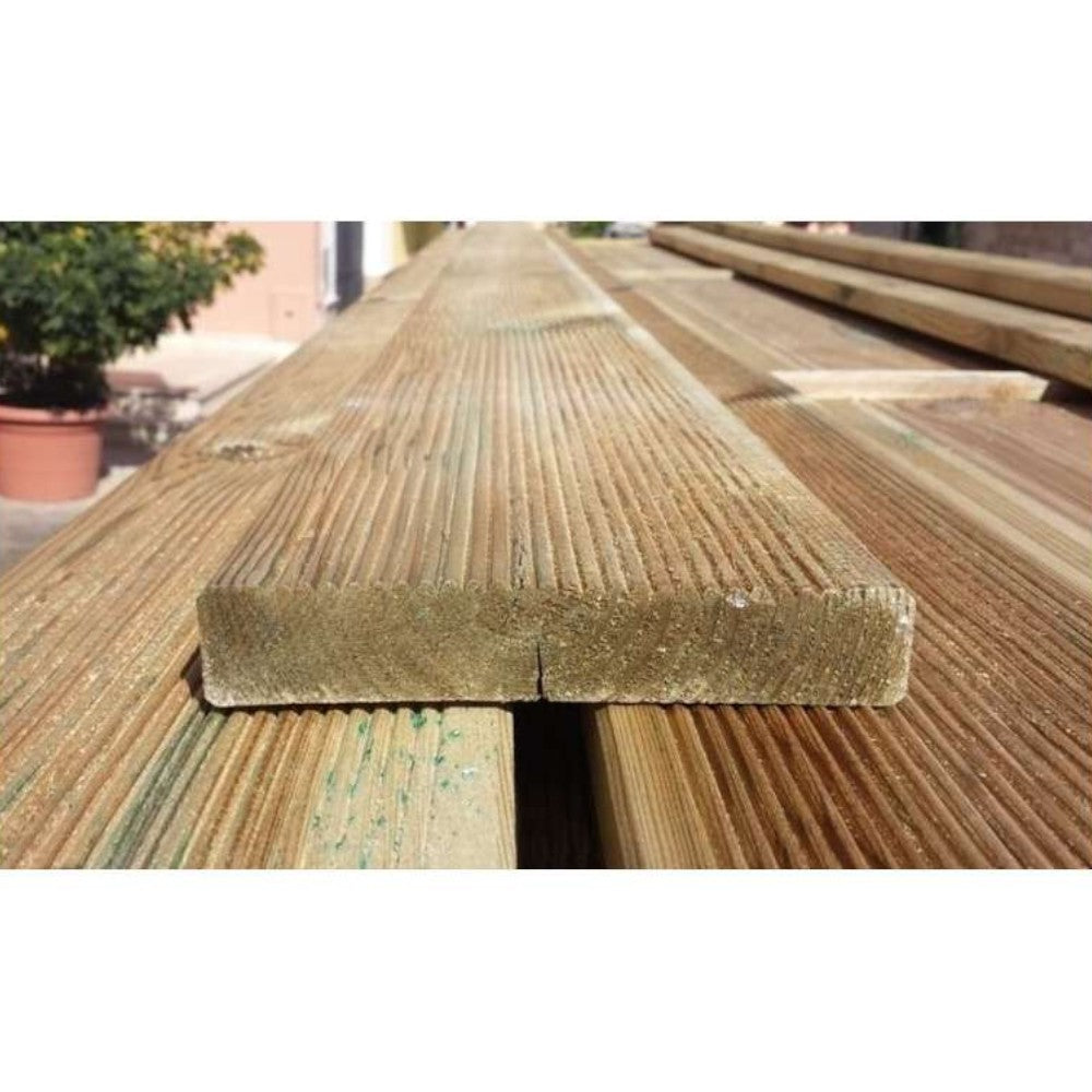 Planche de sol extérieur moletée en bois de pin imprégné 250x14,5x2,8 cm
