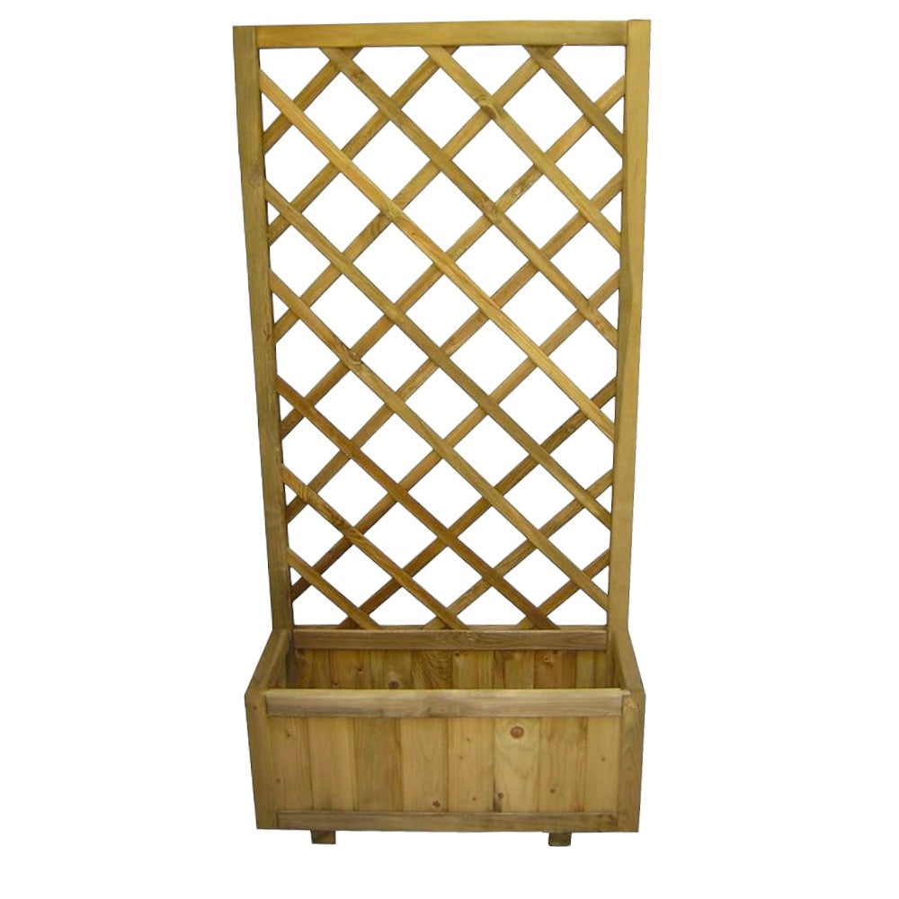 Panneau grillagé en bois imprégné avec cadre rectangulaire et jardinière pour extérieur