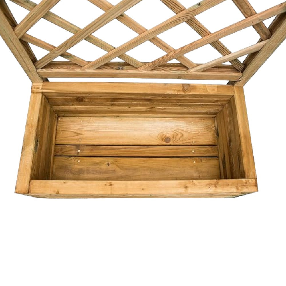 Panneau grillagé en bois imprégné avec cadre rectangulaire et jardinière pour extérieur