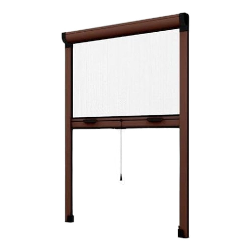 Moustiquaire à enroulement vertical pour extérieur et intérieur en aluminium marron