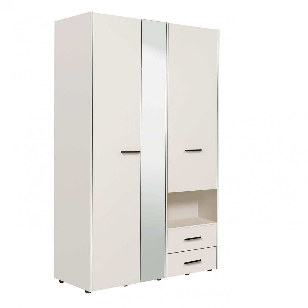 Armoire avec miroir intérieur en bois mélaminé avec 2 portes et 2 tiroirs et tringle à vêtements Fester