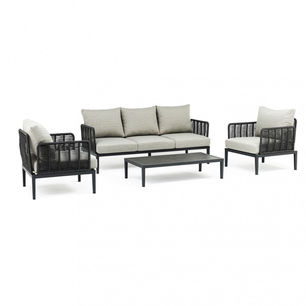 Salotto da giardino struttura in alluminio antracite con cuscini set 3 pezzi