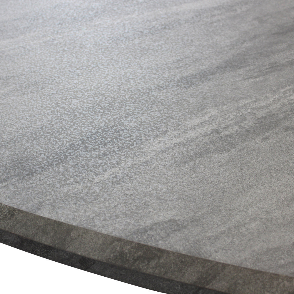 Tavolo rettangolare con struttura in metallo e piano in mdf grigio effetto pietra 90x160xH75 cm Dabber