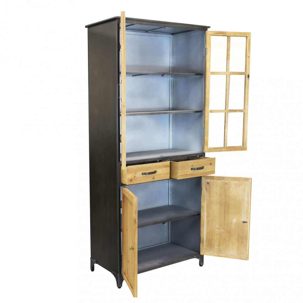 Mobile credenza in legno e acciaio con ante e ripiani per organizzazione 78,5x41,5xH175 cm
