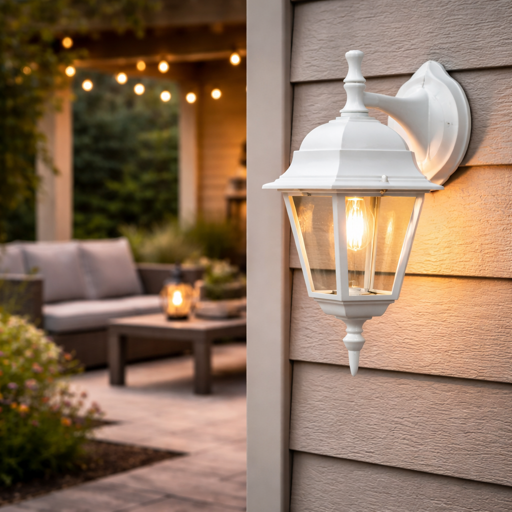 Lanterna da parete bianca in alluminio illuminazione esterna 15x19.5xH33 cm