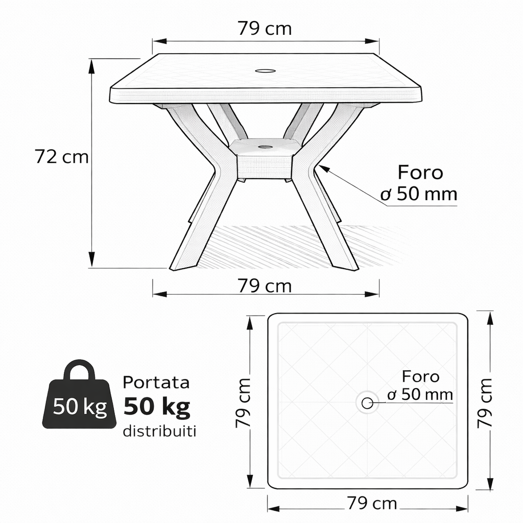 Table carrée en résine blanche Nilo Progarden